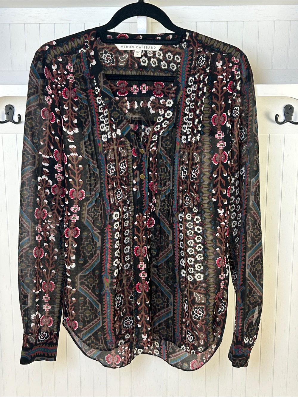 Veronica Beard Multicolor Floral Printed Sheer Blouse